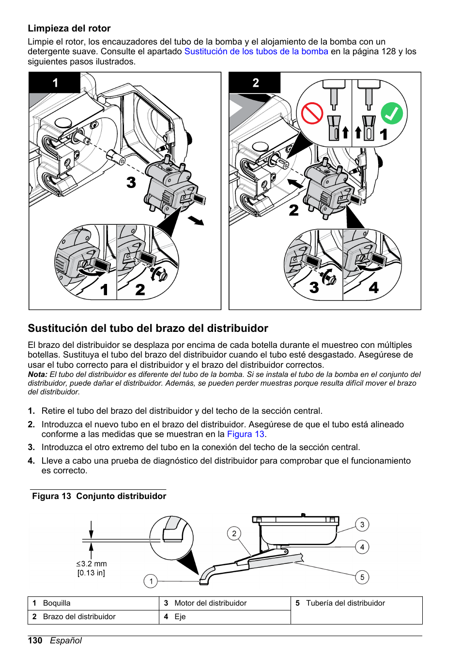 Limpieza del rotor, Sustitución del tubo del brazo del distribuidor | Hach-Lange SD900 Basic User Manual User Manual | Page 130 / 390