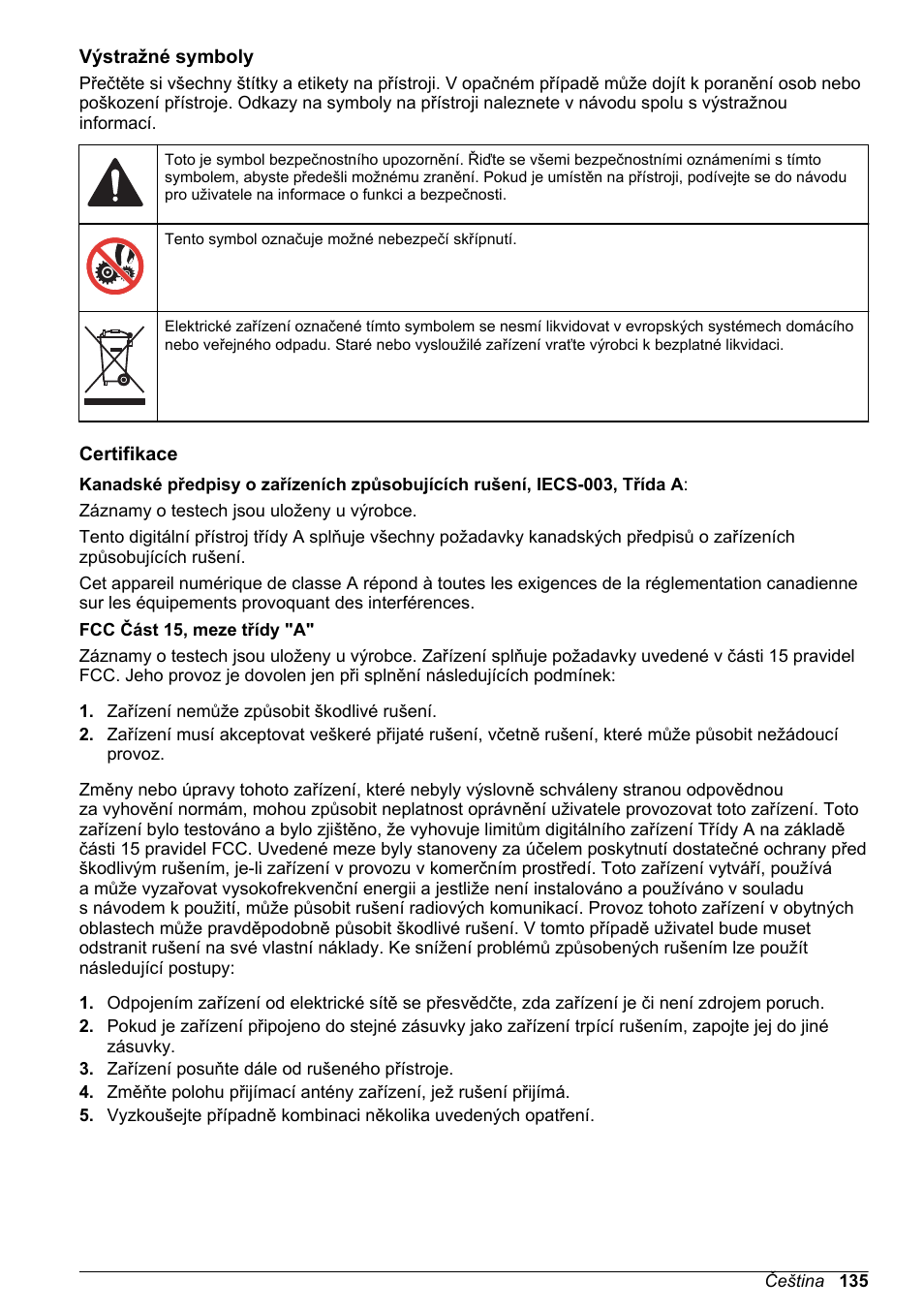 Výstražné symboly, Certifikace | Hach-Lange SD900 Basic User Manual User Manual | Page 135 / 390