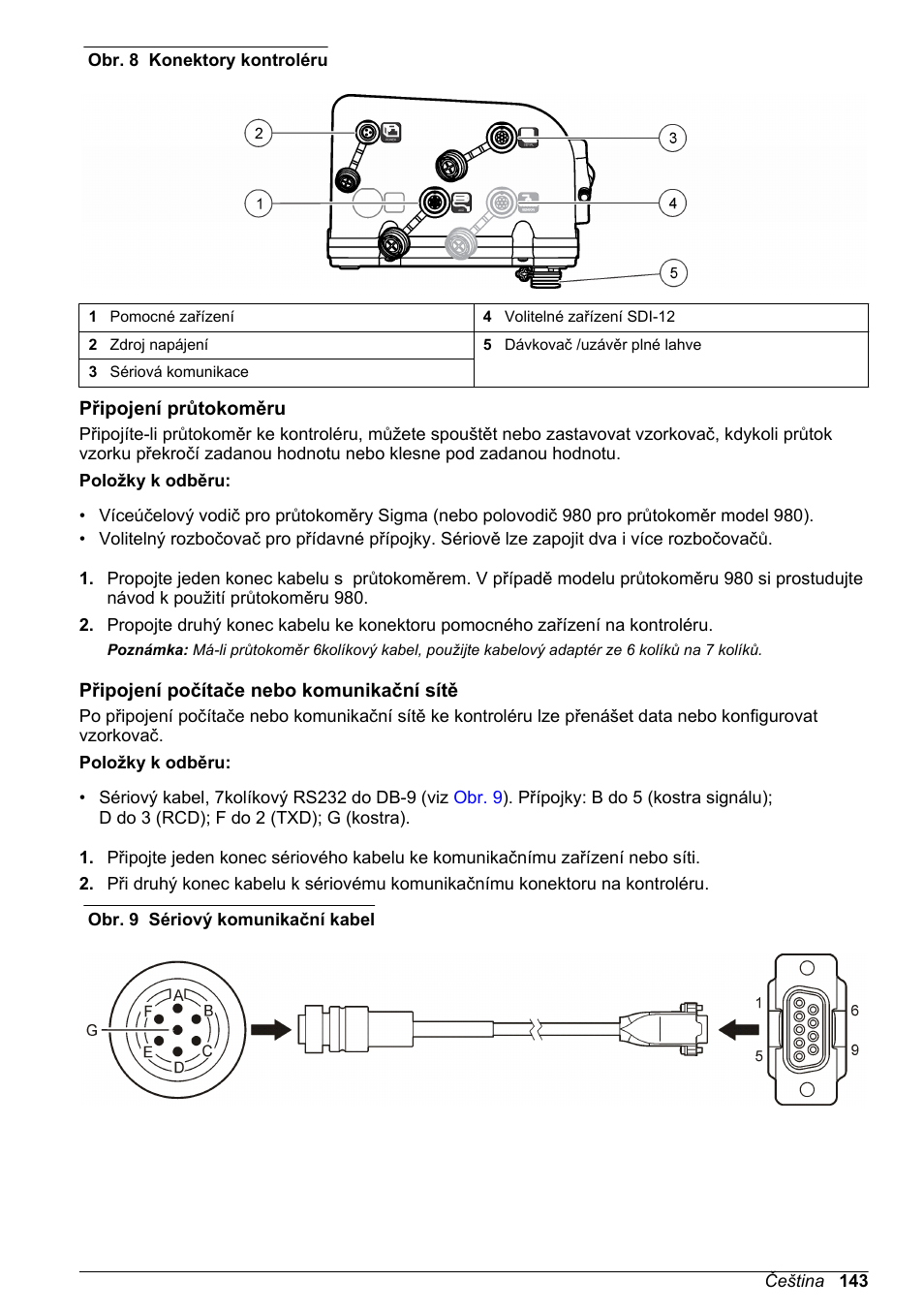 Připojení průtokoměru, Připojení počítače nebo komunikační sítě | Hach-Lange SD900 Basic User Manual User Manual | Page 143 / 390