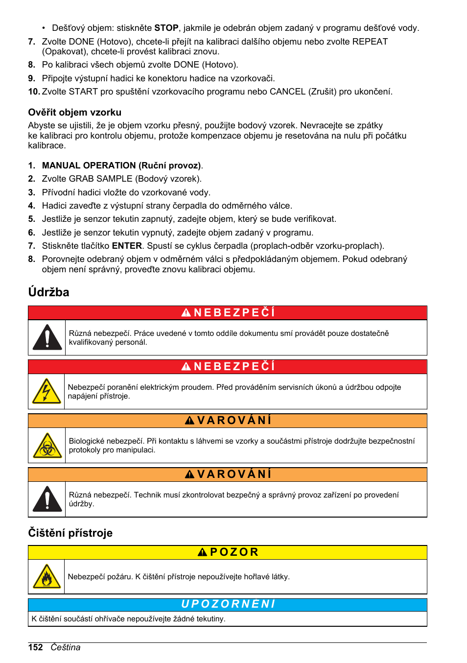 Ověřit objem vzorku, Údržba, Čištění přístroje | Hach-Lange SD900 Basic User Manual User Manual | Page 152 / 390