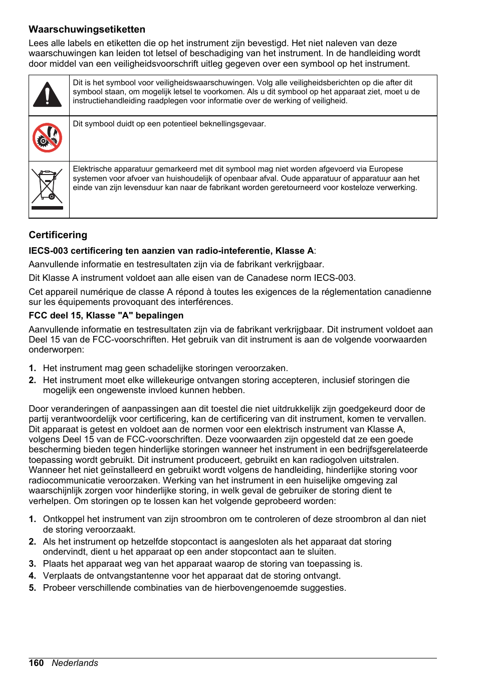 Waarschuwingsetiketten, Certificering | Hach-Lange SD900 Basic User Manual User Manual | Page 160 / 390