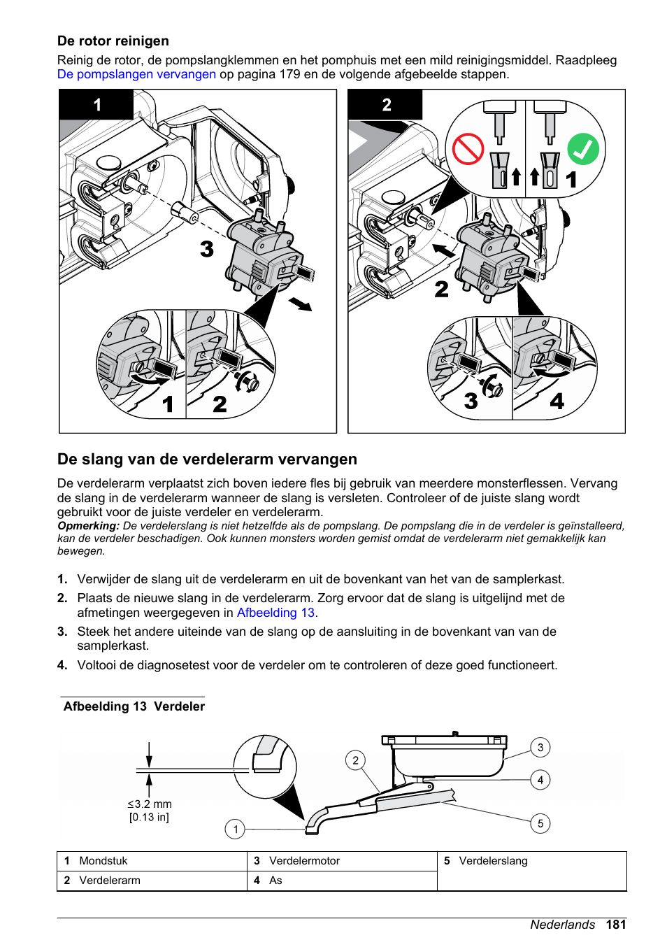 De rotor reinigen, De slang van de verdelerarm vervangen | Hach-Lange SD900 Basic User Manual User Manual | Page 181 / 390