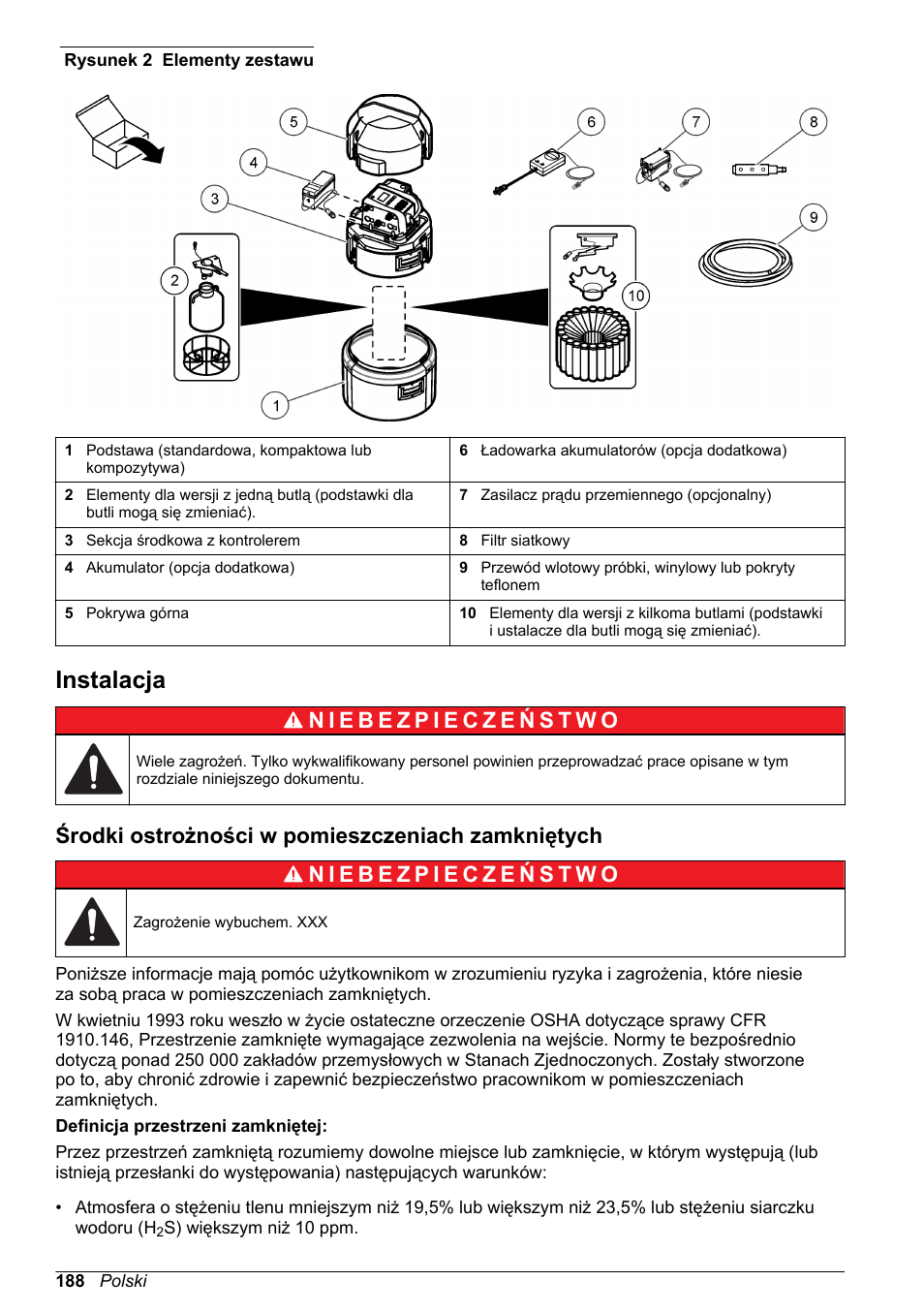 Instalacja, Środki ostrożności w pomieszczeniach zamkniętych, Na stronie 188 | Rysunek 2, Jeżeli | Hach-Lange SD900 Basic User Manual User Manual | Page 188 / 390