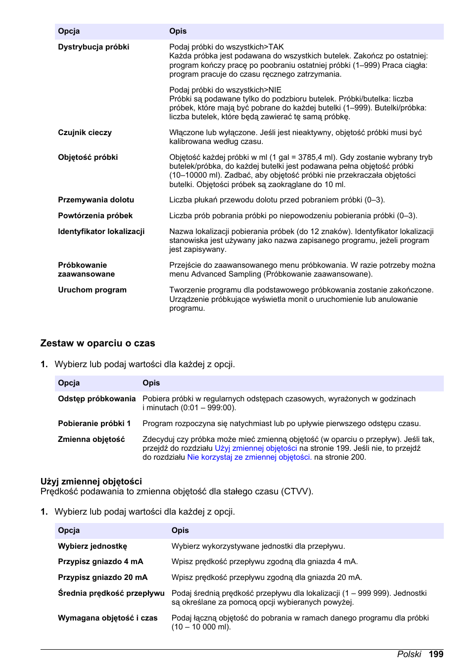 Zestaw w oparciu o czas, Użyj zmiennej objętości, W oparciu o czas — patrz rozdział | Hach-Lange SD900 Basic User Manual User Manual | Page 199 / 390