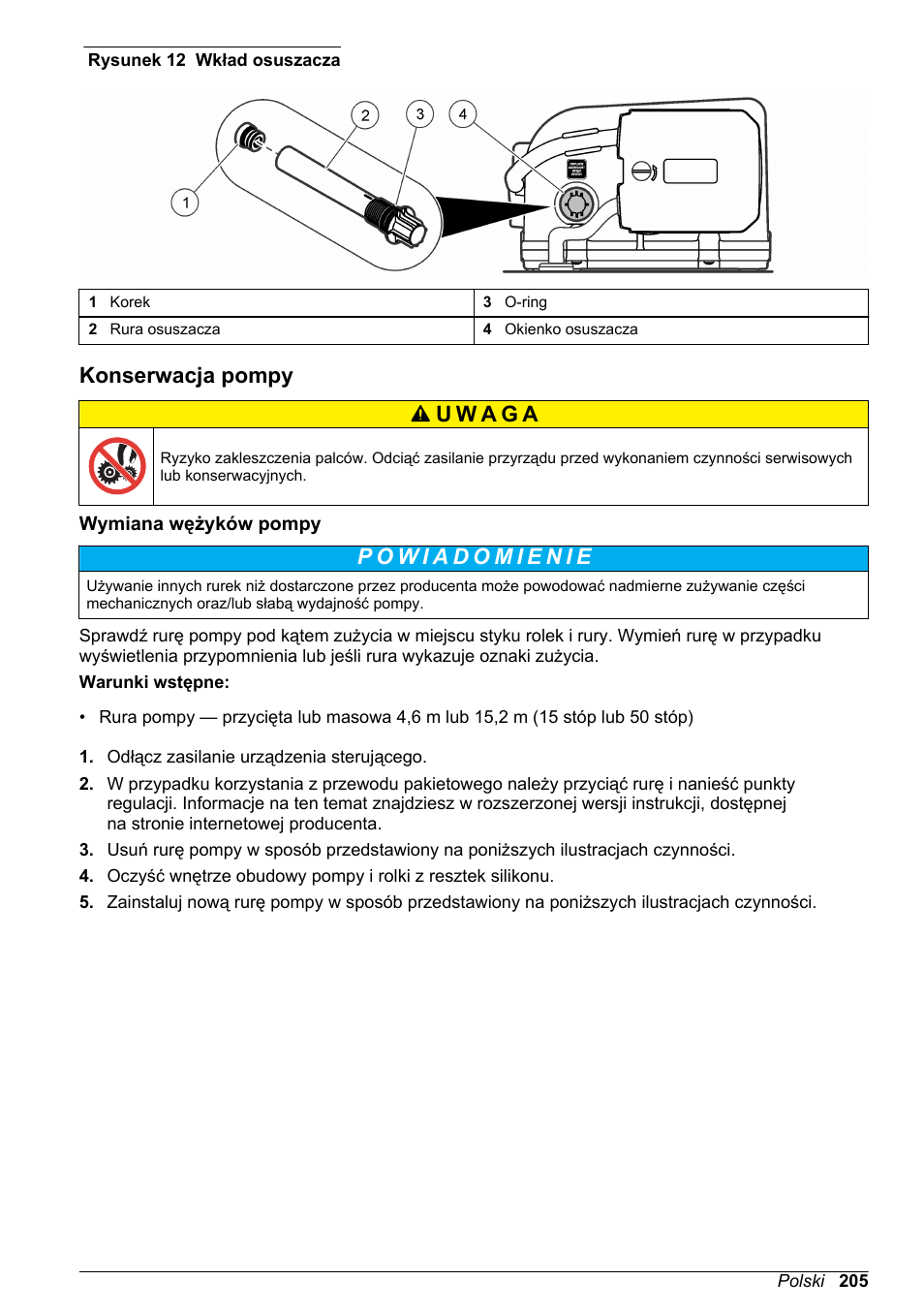 Konserwacja pompy, Wymiana wężyków pompy, Monitorować kolor osuszacza poprzez okienko | Rysunek 12 | Hach-Lange SD900 Basic User Manual User Manual | Page 205 / 390