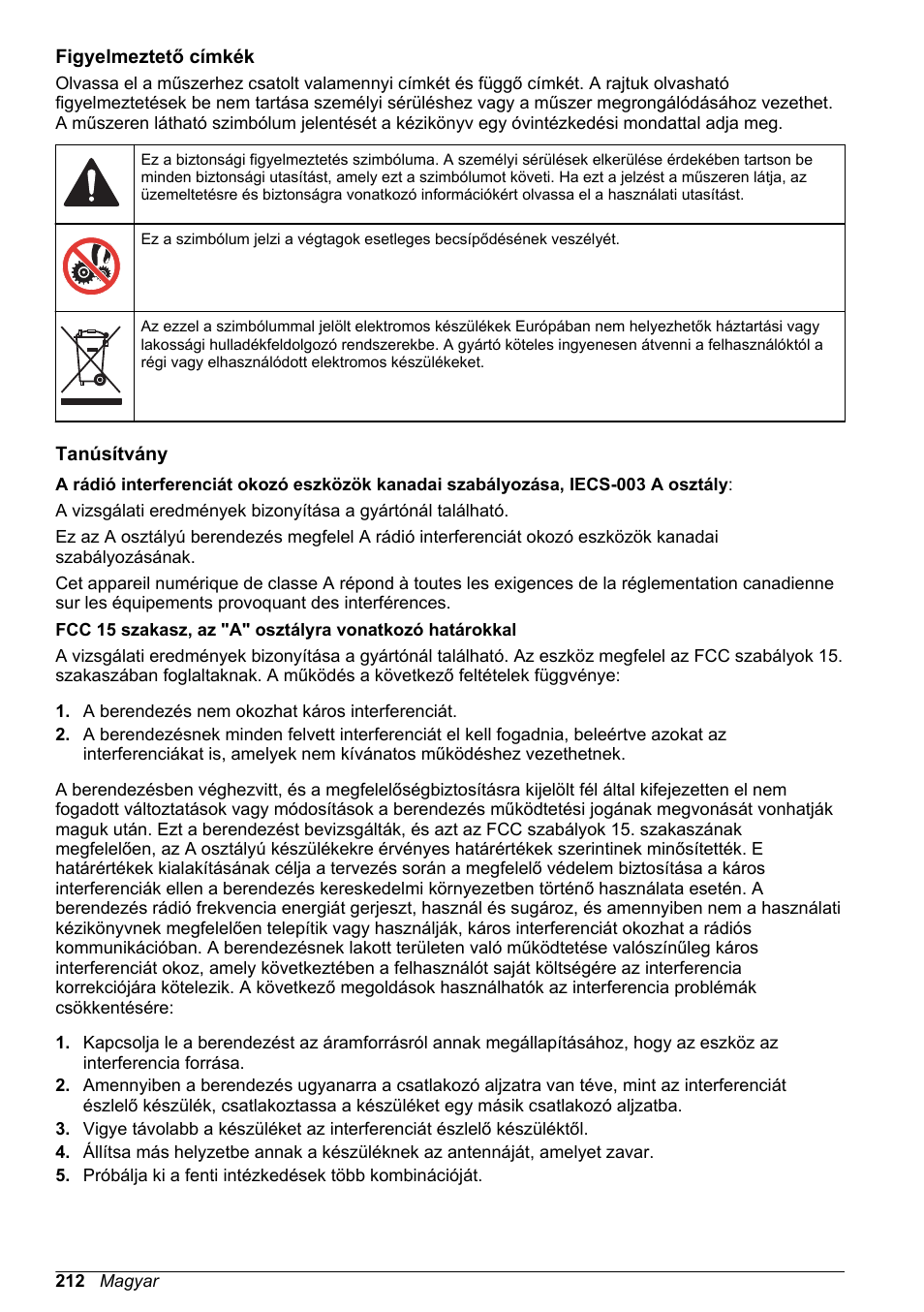 Figyelmeztető címkék, Tanúsítvány | Hach-Lange SD900 Basic User Manual User Manual | Page 212 / 390