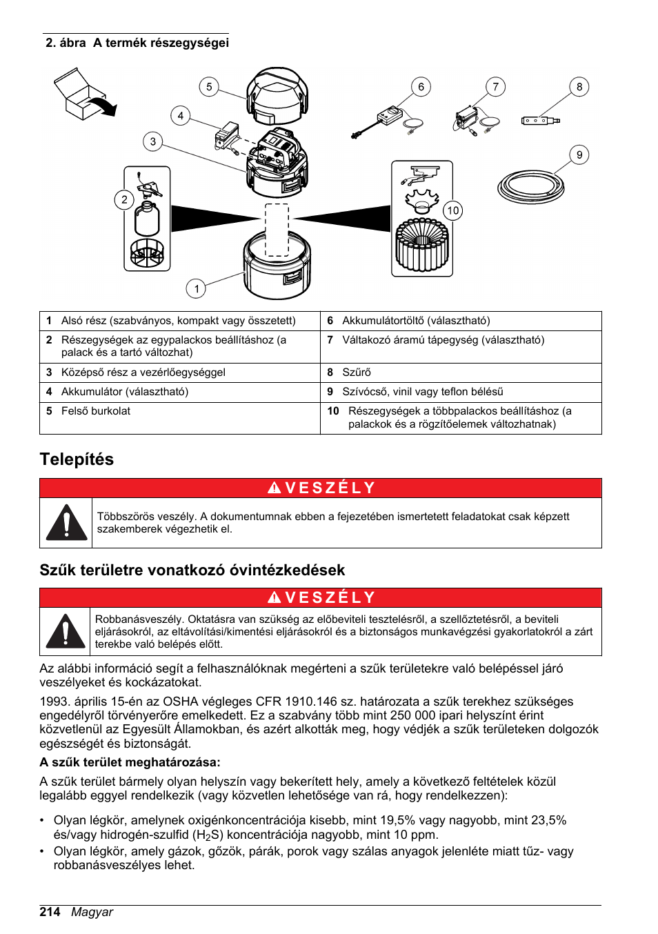 Telepítés, Szűk területre vonatkozó óvintézkedések, 214 oldalon | Ábra, Ha valamelyik tétel | Hach-Lange SD900 Basic User Manual User Manual | Page 214 / 390