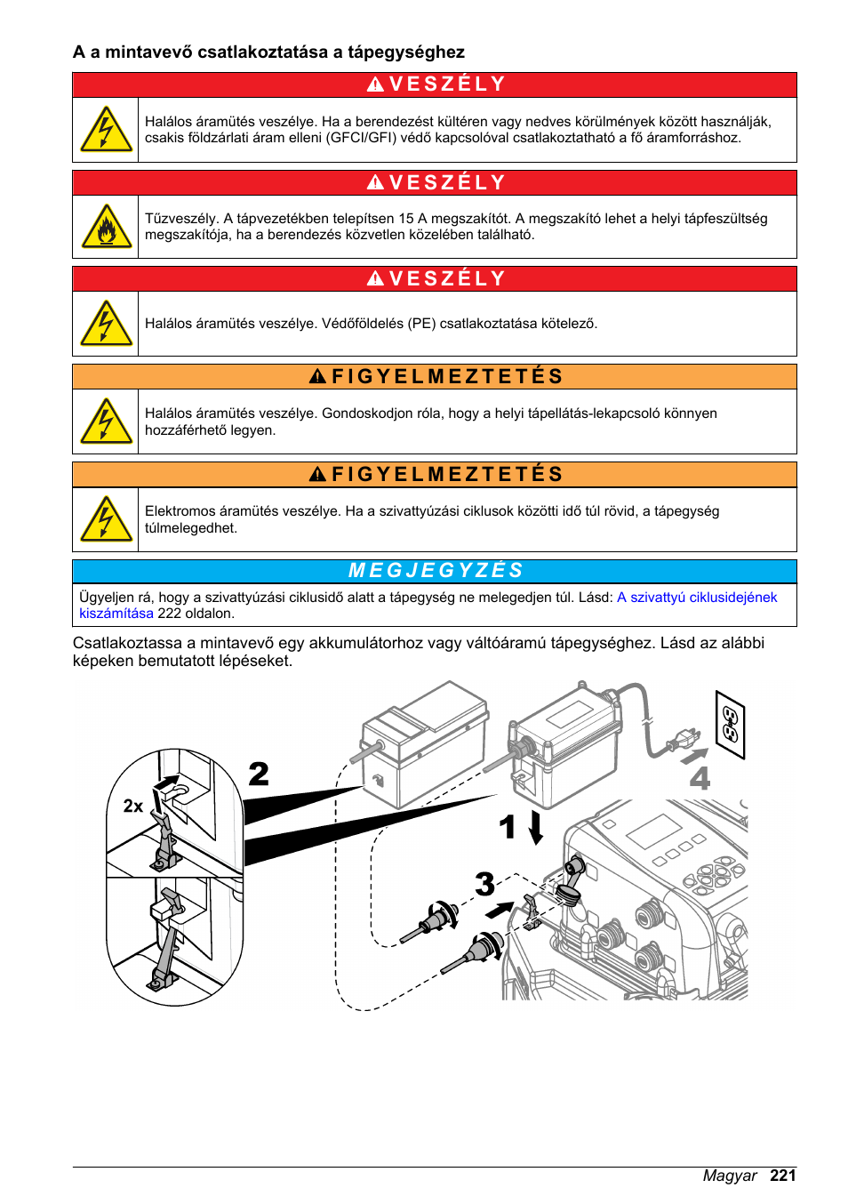 A a mintavevő csatlakoztatása a tápegységhez | Hach-Lange SD900 Basic User Manual User Manual | Page 221 / 390