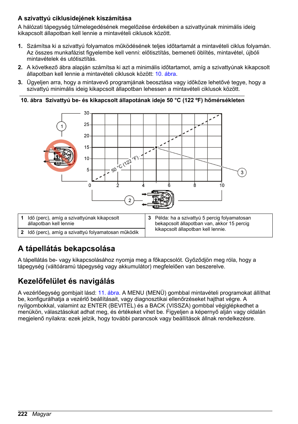 A szivattyú ciklusidejének kiszámítása, A tápellátás bekapcsolása, Kezelőfelület és navigálás | Hach-Lange SD900 Basic User Manual User Manual | Page 222 / 390