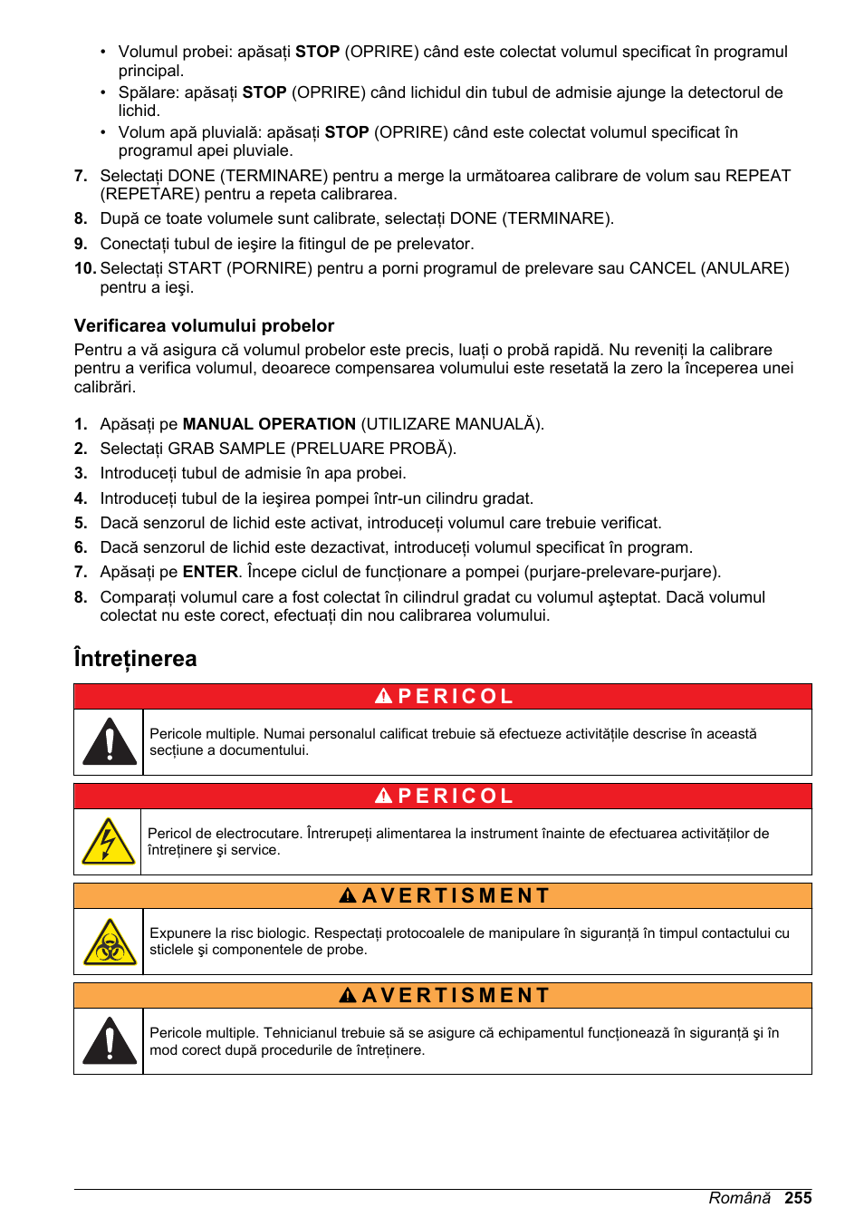 Verificarea volumului probelor, Întreţinerea | Hach-Lange SD900 Basic User Manual User Manual | Page 255 / 390