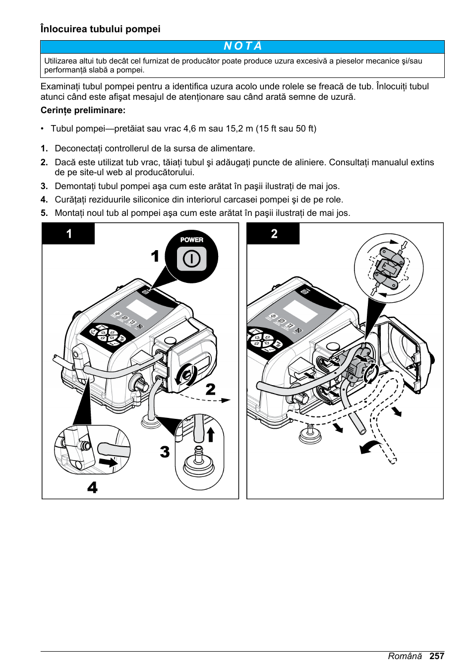 Înlocuirea tubului pompei, N o t ã | Hach-Lange SD900 Basic User Manual User Manual | Page 257 / 390