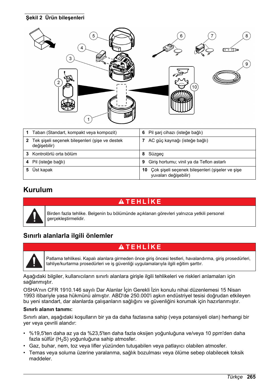 Kurulum, Sınırlı alanlarla ilgili önlemler | Hach-Lange SD900 Basic User Manual User Manual | Page 265 / 390