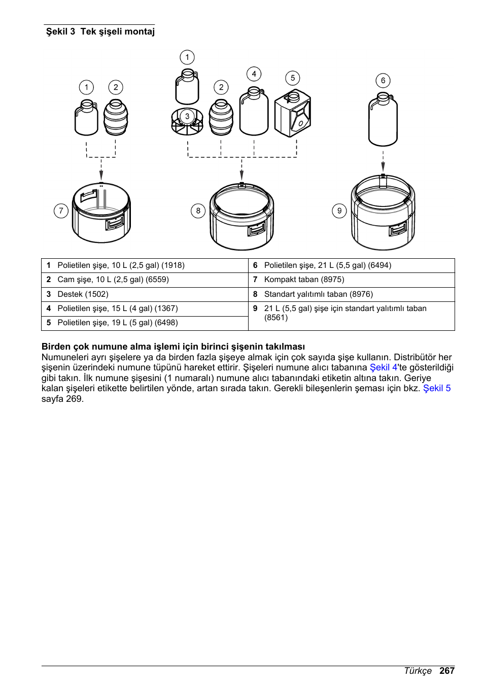 Numune şişelerini, Şekil 3, Te gösterildiği gibi takın | Hach-Lange SD900 Basic User Manual User Manual | Page 267 / 390