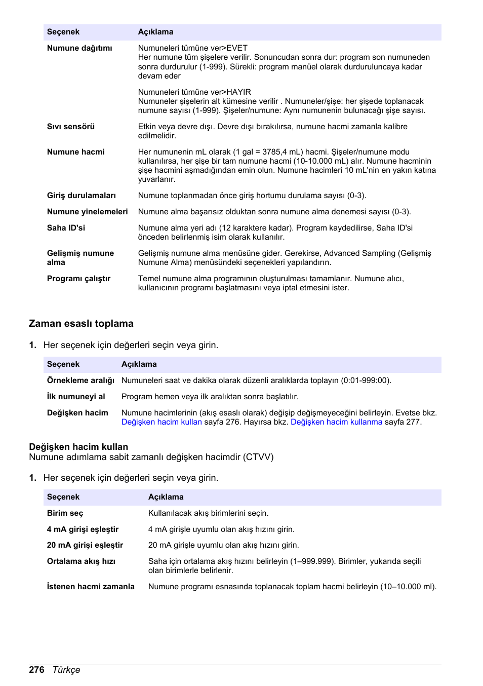 Zaman esaslı toplama, Değişken hacim kullan, Zaman esasl—bkz | Sayfa 276 | Hach-Lange SD900 Basic User Manual User Manual | Page 276 / 390