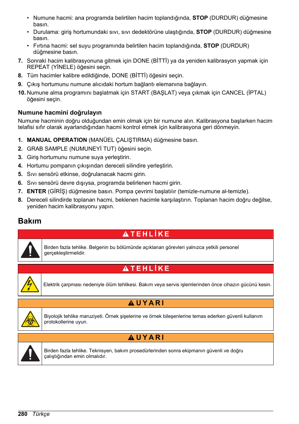 Numune hacmini doğrulayın, Bakım | Hach-Lange SD900 Basic User Manual User Manual | Page 280 / 390