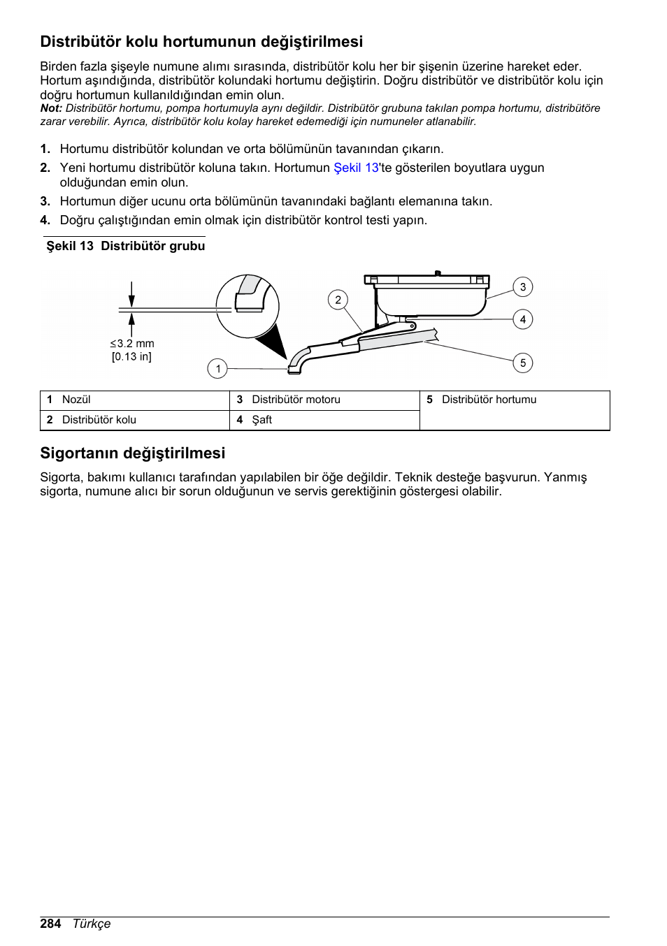 Distribütör kolu hortumunun değiştirilmesi, Sigortanın değiştirilmesi | Hach-Lange SD900 Basic User Manual User Manual | Page 284 / 390