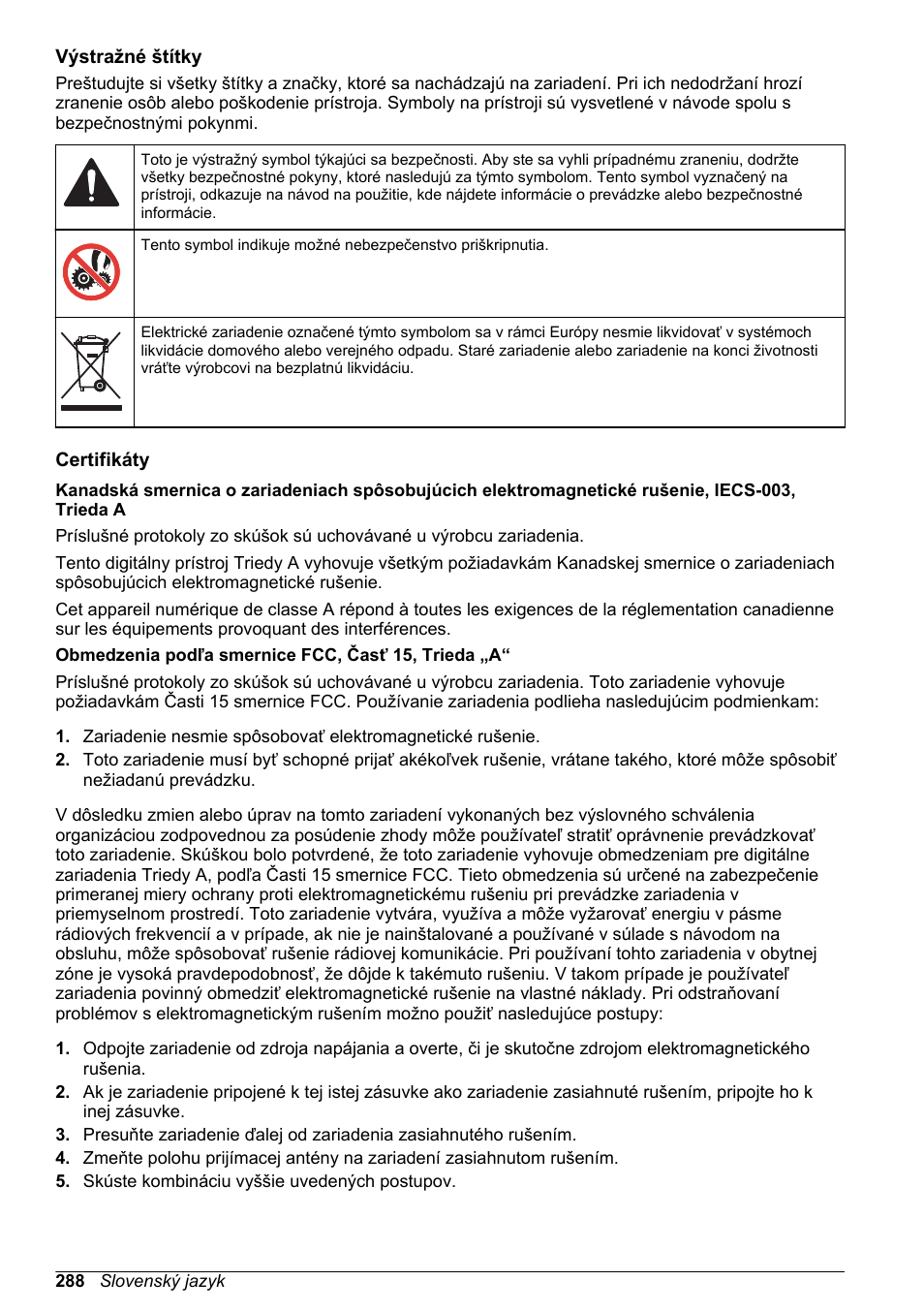 Výstražné štítky, Certifikáty | Hach-Lange SD900 Basic User Manual User Manual | Page 288 / 390