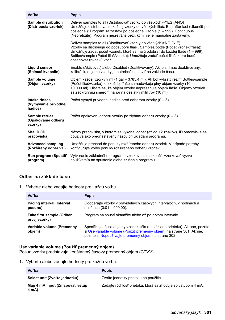Odber na základe času, Use variable volume (použiť premenný objem) | Hach-Lange SD900 Basic User Manual User Manual | Page 301 / 390