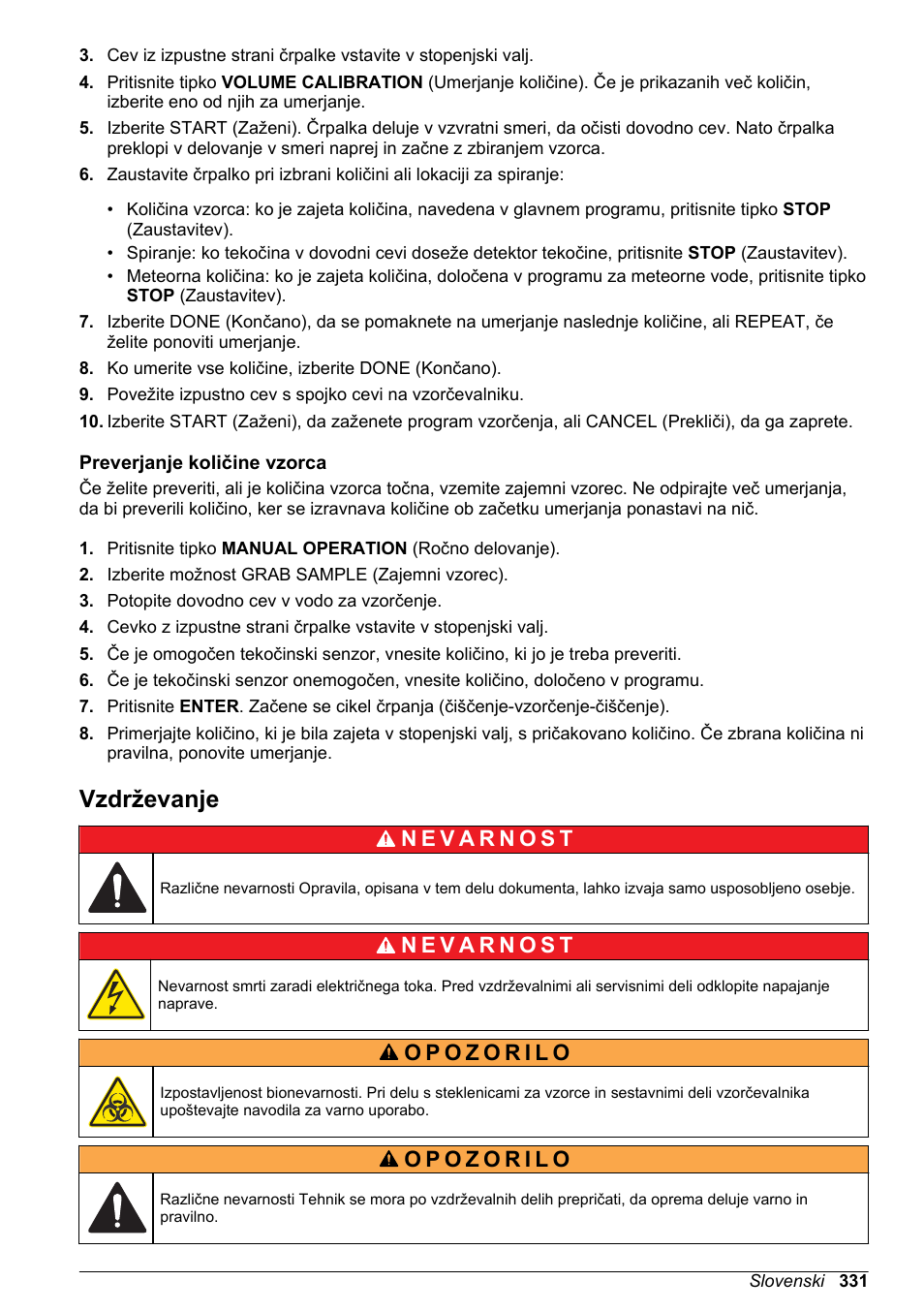 Preverjanje količine vzorca, Vzdrževanje | Hach-Lange SD900 Basic User Manual User Manual | Page 331 / 390