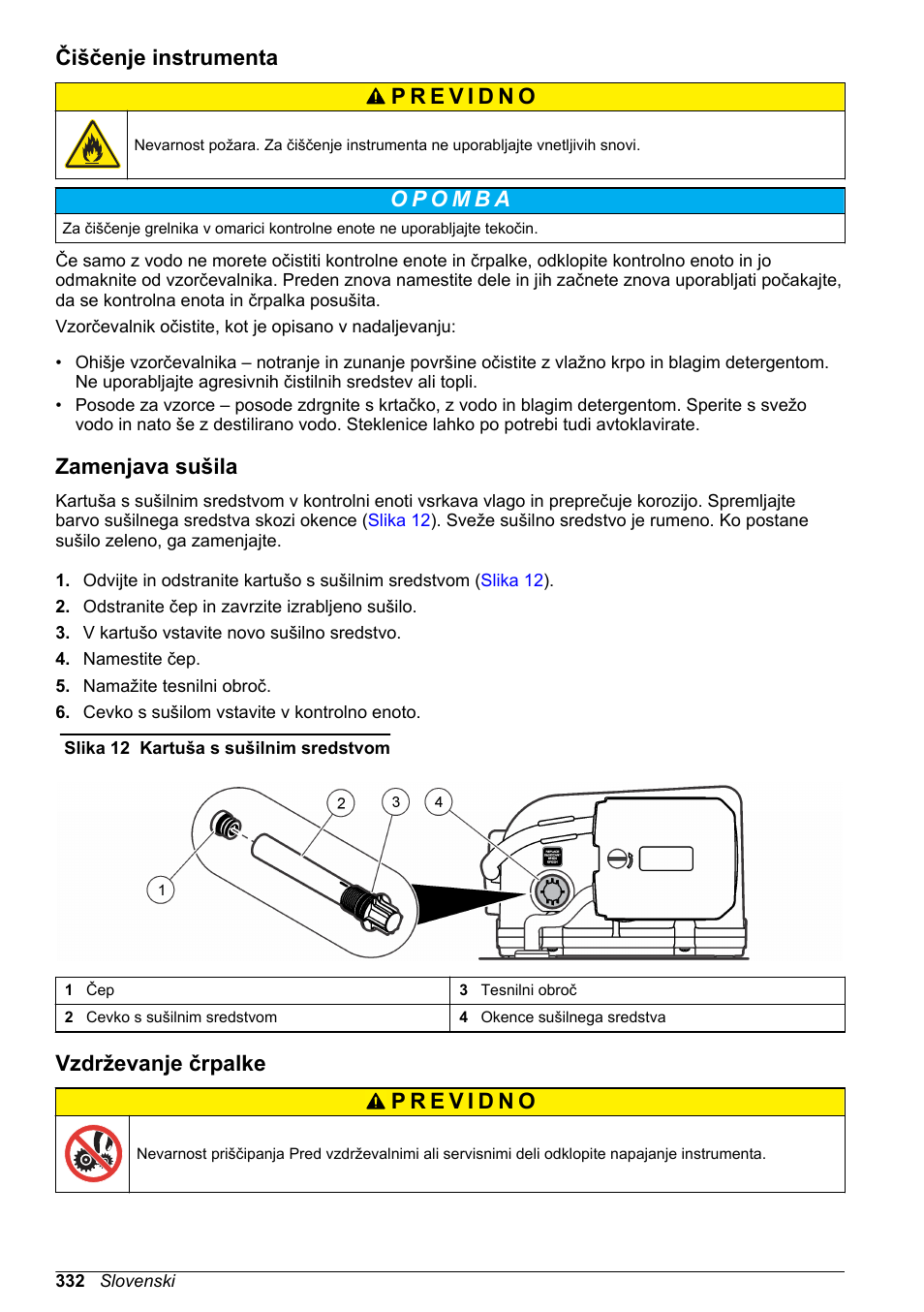 Čiščenje instrumenta, Zamenjava sušila, Vzdrževanje črpalke | Hach-Lange SD900 Basic User Manual User Manual | Page 332 / 390