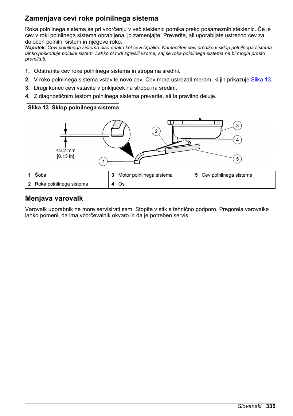 Zamenjava cevi roke polnilnega sistema, Menjava varovalk | Hach-Lange SD900 Basic User Manual User Manual | Page 335 / 390