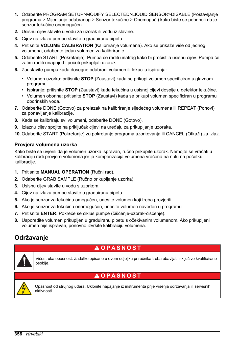 Provjera volumena uzorka, Održavanje, Na stranici | Hach-Lange SD900 Basic User Manual User Manual | Page 356 / 390