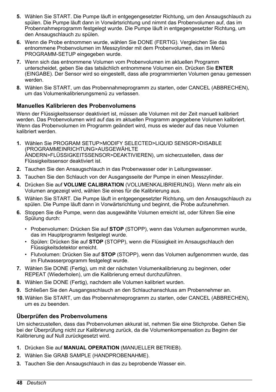 Manuelles kalibrieren des probenvolumens, Überprüfen des probenvolumens, Manuelles | Kalibrieren des probenvolumens | Hach-Lange SD900 Basic User Manual User Manual | Page 48 / 390