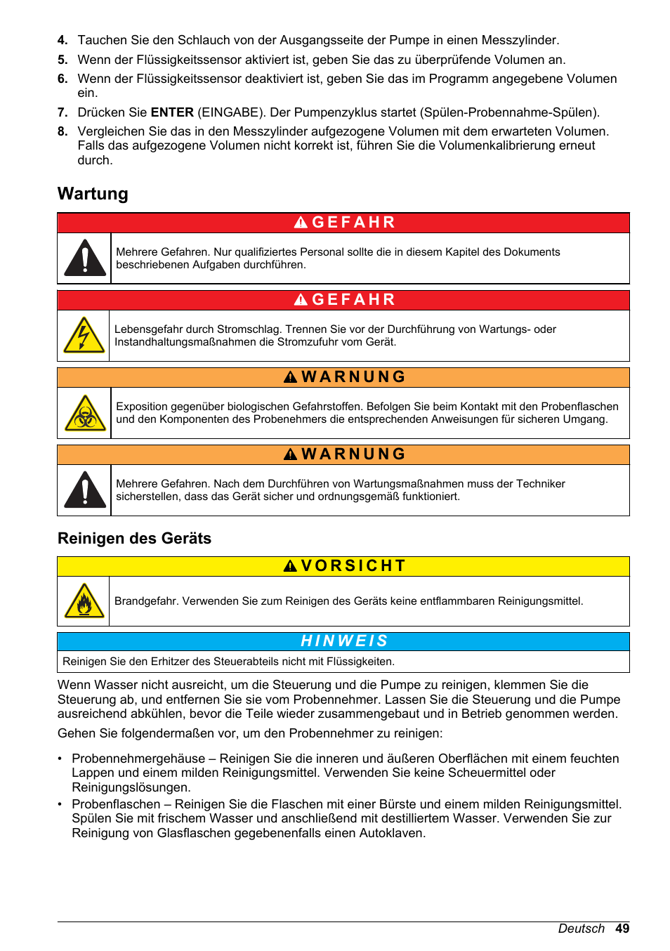 Wartung, Reinigen des geräts, Auf seite 49 | Hach-Lange SD900 Basic User Manual User Manual | Page 49 / 390