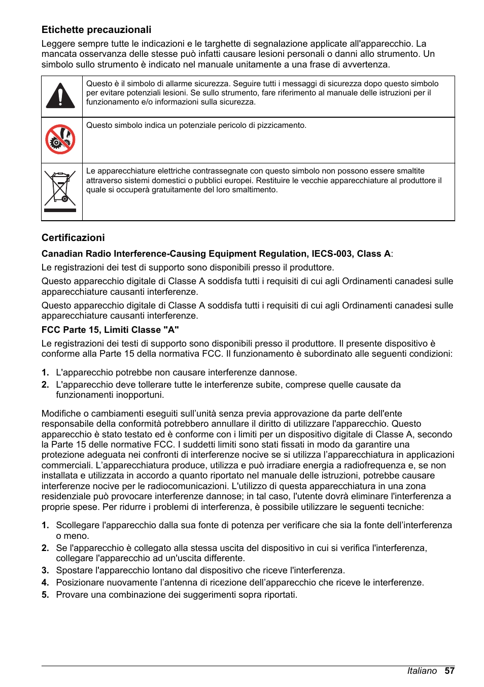 Etichette precauzionali, Certificazioni | Hach-Lange SD900 Basic User Manual User Manual | Page 57 / 390