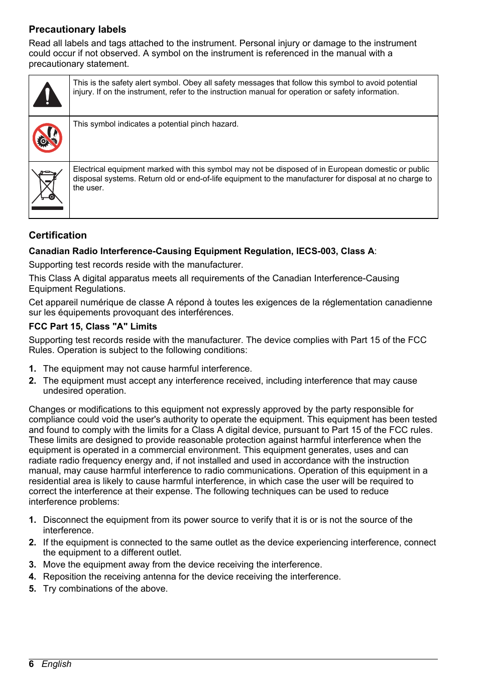 Precautionary labels, Certification | Hach-Lange SD900 Basic User Manual User Manual | Page 6 / 390