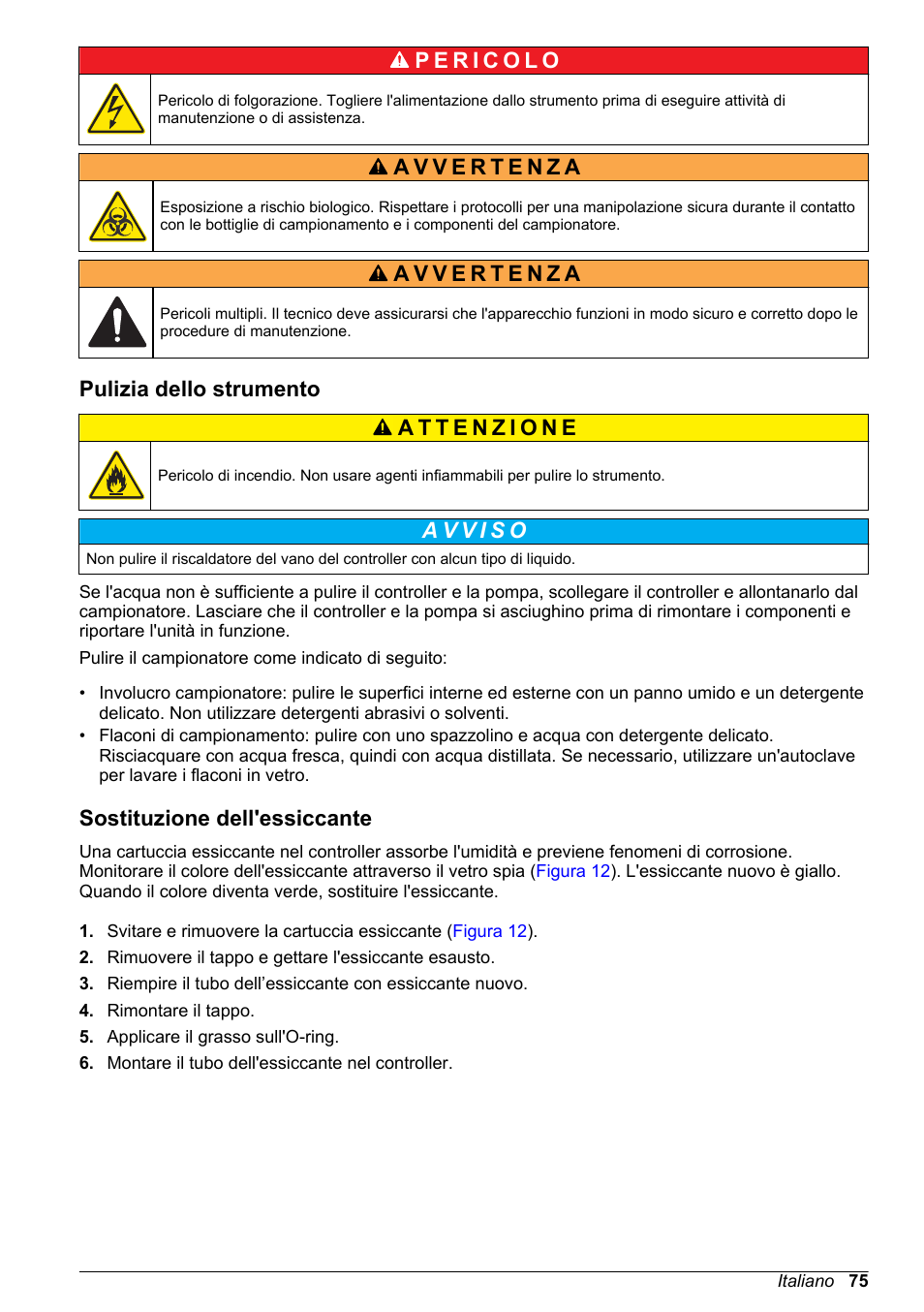 Pulizia dello strumento, Sostituzione dell'essiccante | Hach-Lange SD900 Basic User Manual User Manual | Page 75 / 390