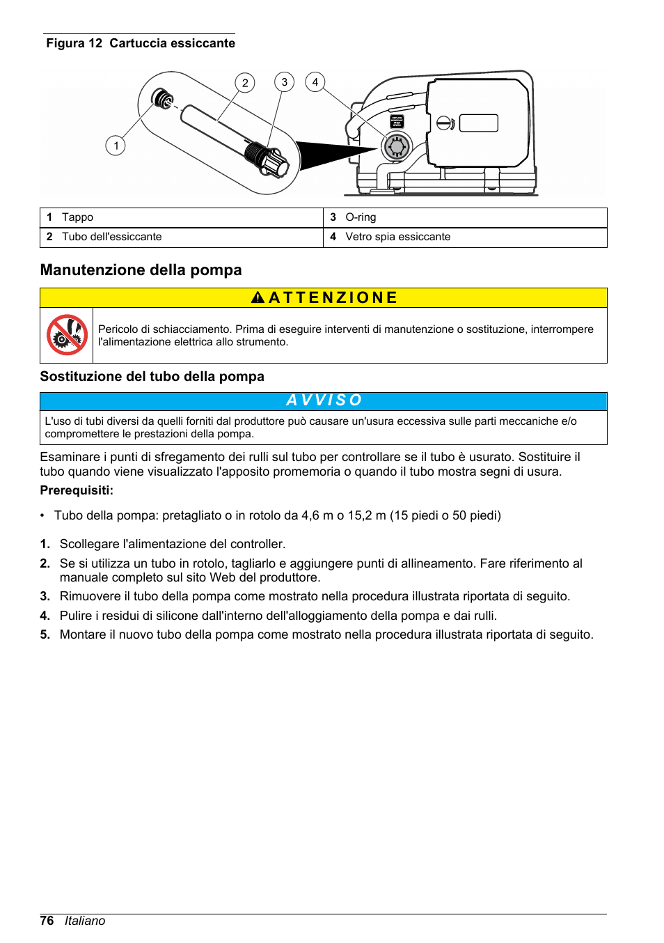 Manutenzione della pompa, Sostituzione del tubo della pompa, Figura 12 | L'essiccante nuovo è giallo | Hach-Lange SD900 Basic User Manual User Manual | Page 76 / 390