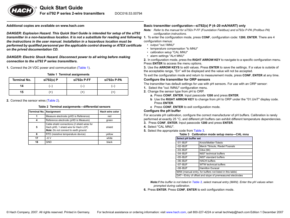 Hach-Lange SI792 P series Quick Start Guide User Manual | 2 pages