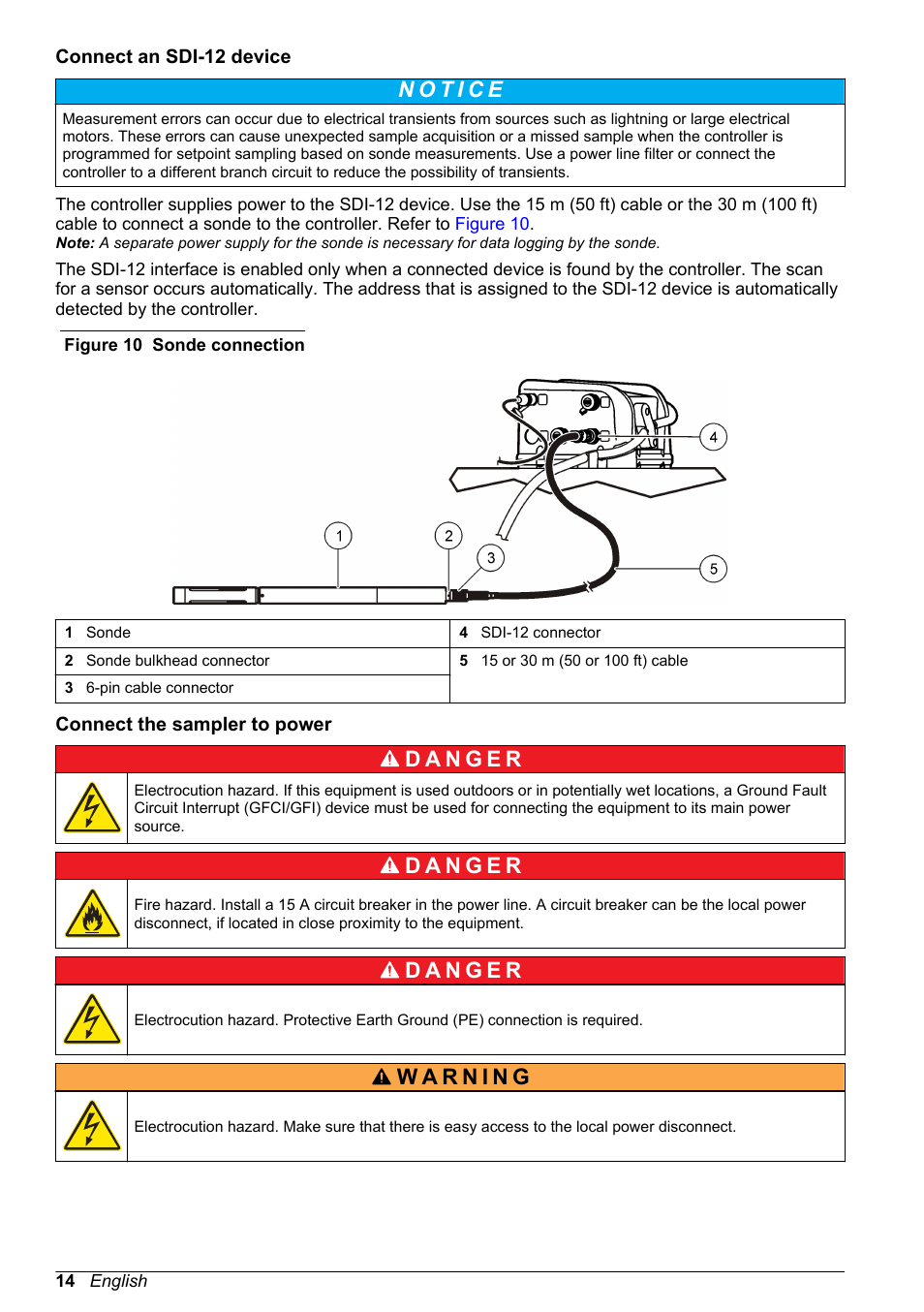 Connect an sdi-12 device, Connect the sampler to power | Hach-Lange SD900 User Manual User Manual | Page 16 / 50