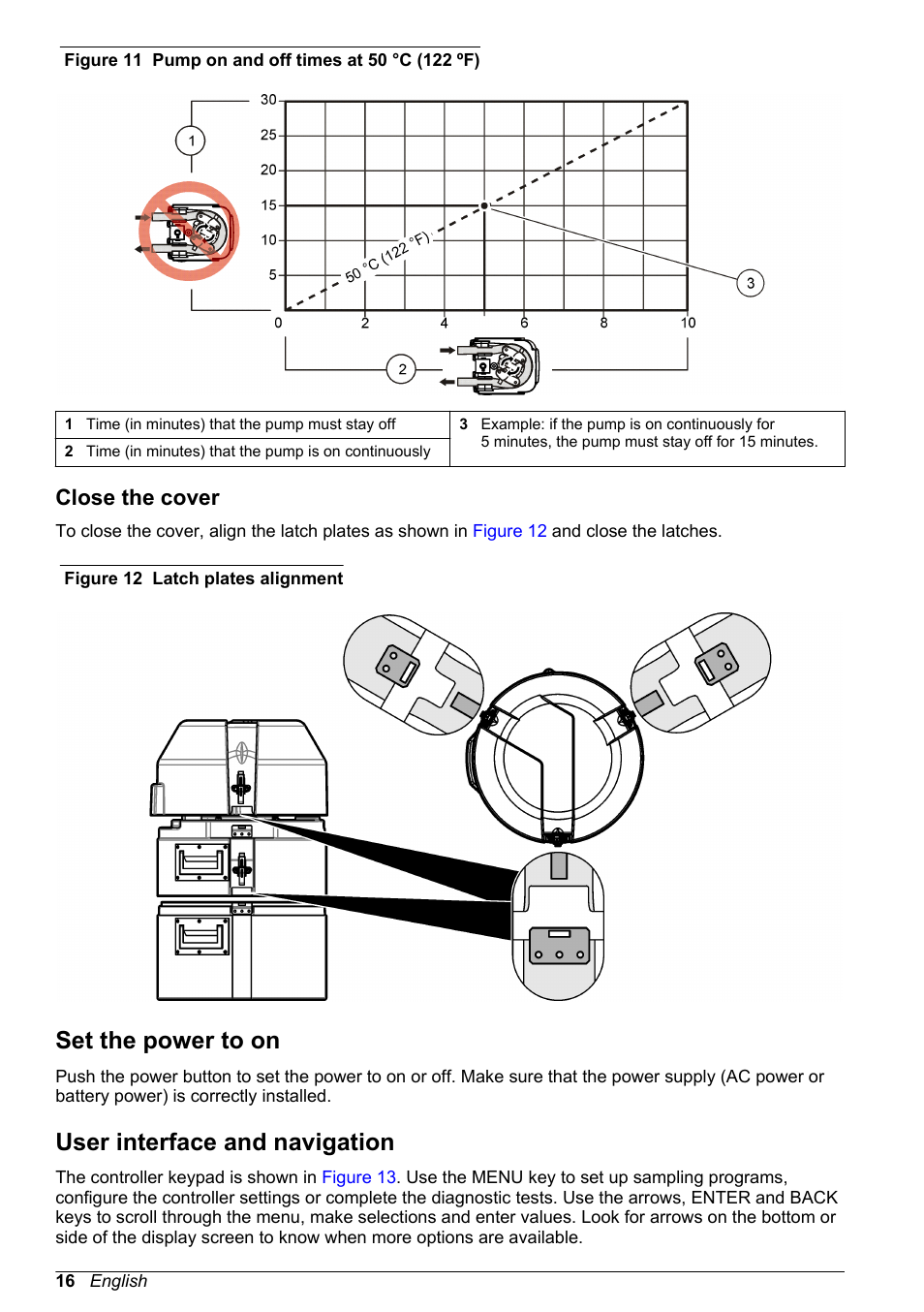 Close the cover, Set the power to on, User interface and navigation | Figure 11 | Hach-Lange SD900 User Manual User Manual | Page 18 / 50