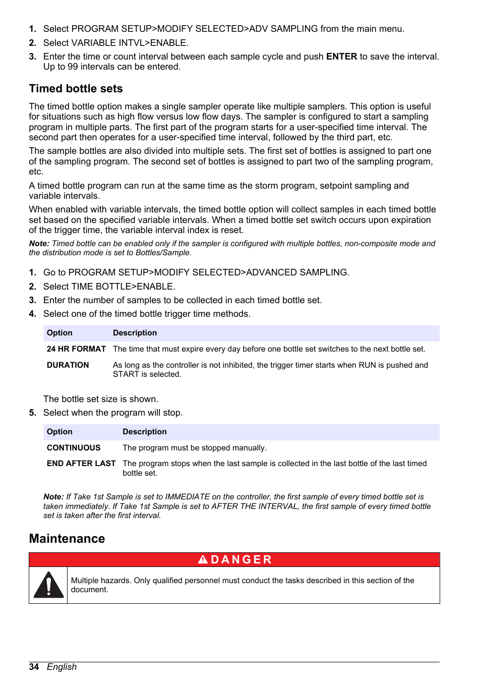 Timed bottle sets, Maintenance | Hach-Lange SD900 User Manual User Manual | Page 36 / 50