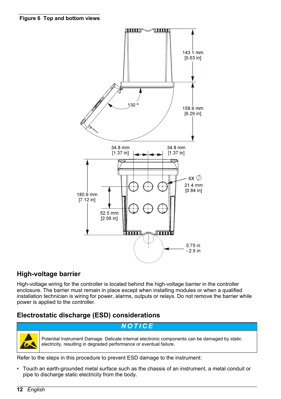 High-voltage barrier, Electrostatic discharge (esd) considerations, 11 and | Figure 6 | Hach-Lange SC 200 Basic User Manual User Manual | Page 12 / 638