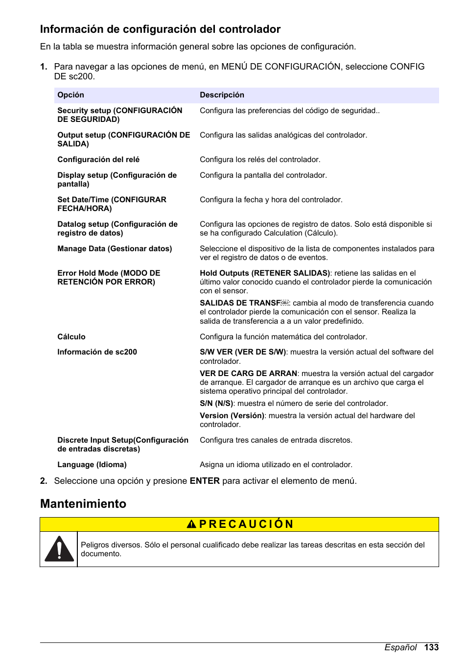 Información de configuración del controlador, Mantenimiento | Hach-Lange SC 200 Basic User Manual User Manual | Page 133 / 638