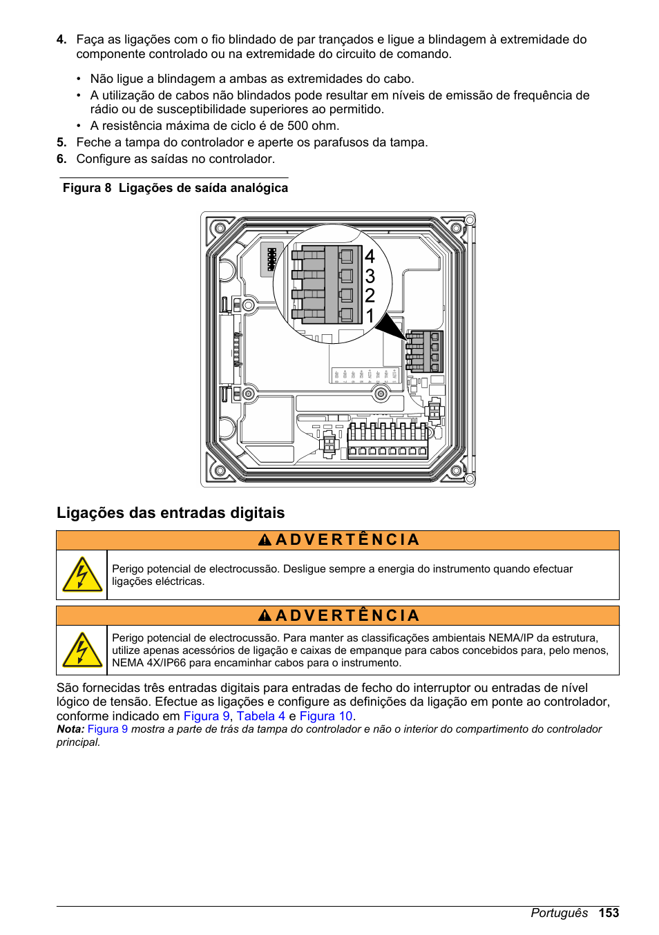 Ligações das entradas digitais, Figura 8, Nota | Hach-Lange SC 200 Basic User Manual User Manual | Page 153 / 638