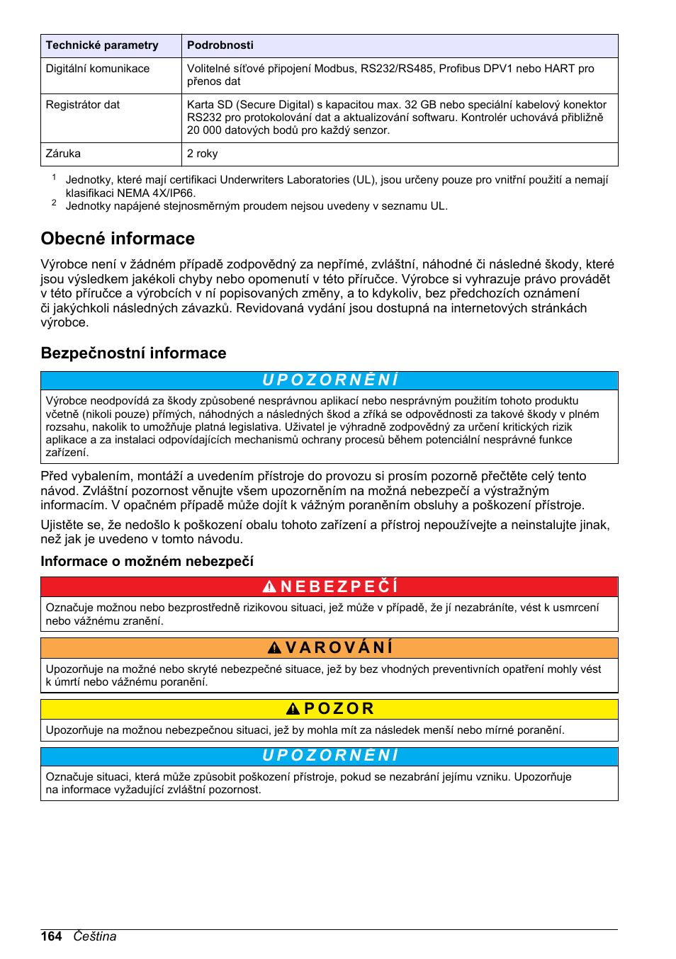 Obecné informace, Bezpečnostní informace, Informace o možném nebezpečí | Na straně | Hach-Lange SC 200 Basic User Manual User Manual | Page 164 / 638