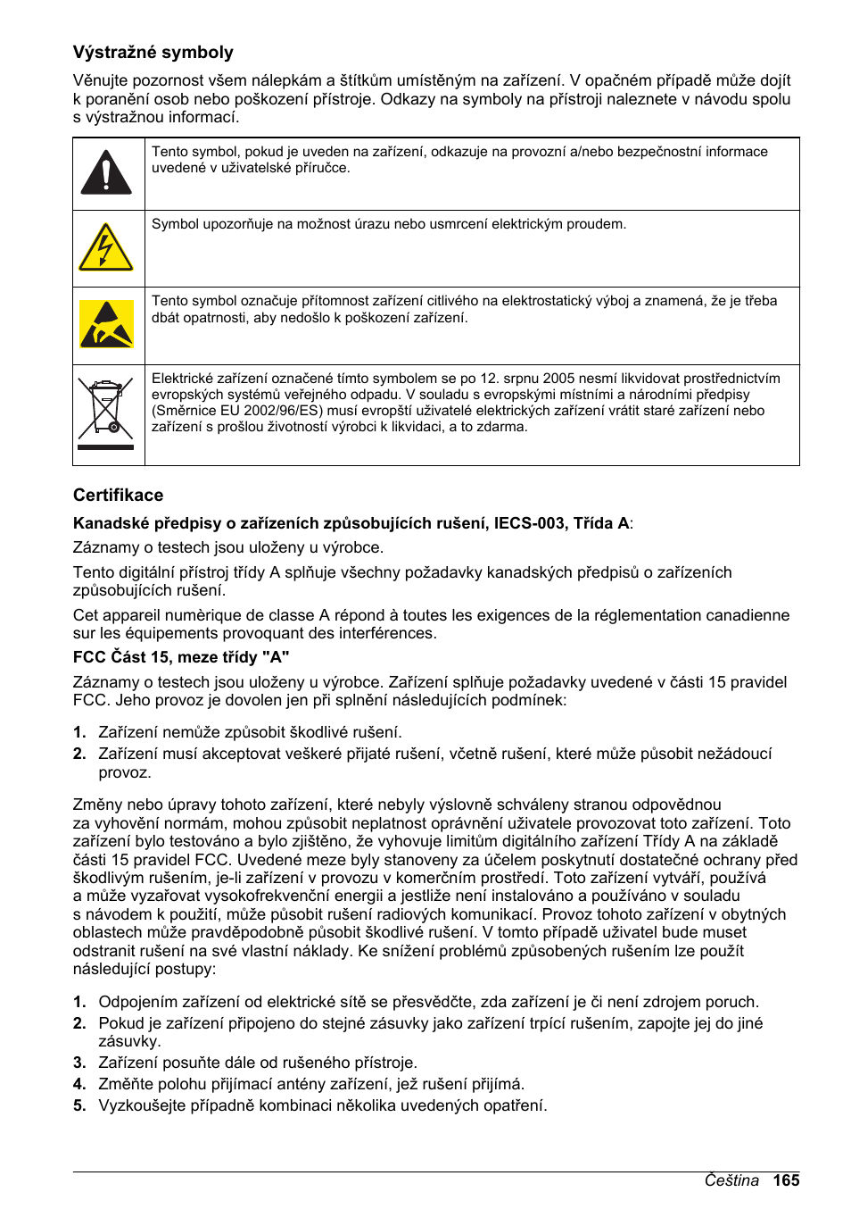 Výstražné symboly, Certifikace | Hach-Lange SC 200 Basic User Manual User Manual | Page 165 / 638