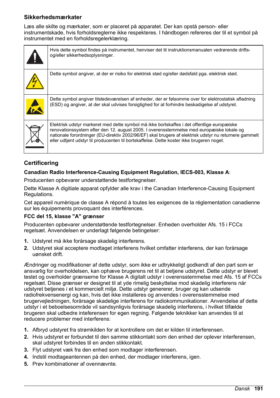 Sikkerhedsmærkater, Certificering | Hach-Lange SC 200 Basic User Manual User Manual | Page 191 / 638