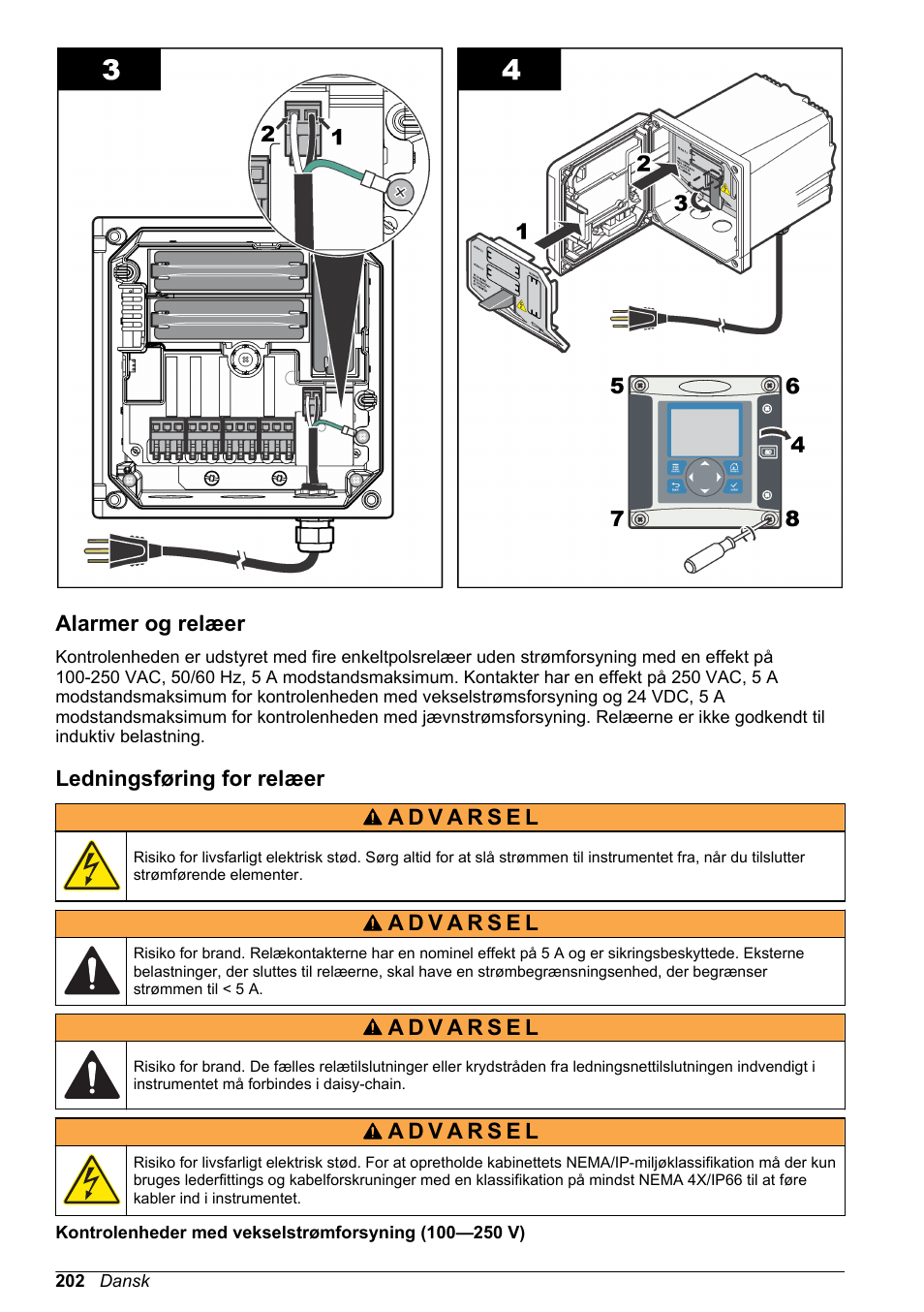 Alarmer og relæer, Ledningsføring for relæer | Hach-Lange SC 200 Basic User Manual User Manual | Page 202 / 638