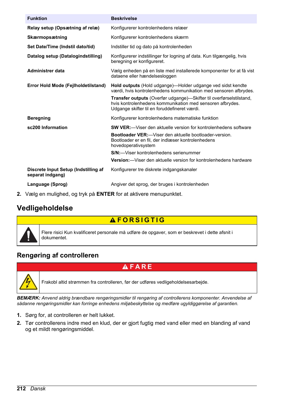 Vedligeholdelse, Rengøring af controlleren | Hach-Lange SC 200 Basic User Manual User Manual | Page 212 / 638