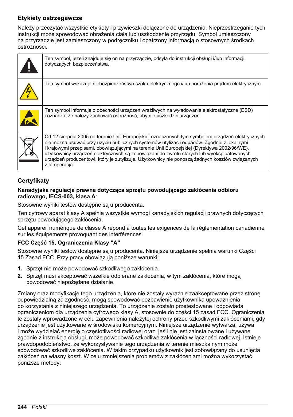 Etykiety ostrzegawcze, Certyfikaty | Hach-Lange SC 200 Basic User Manual User Manual | Page 244 / 638
