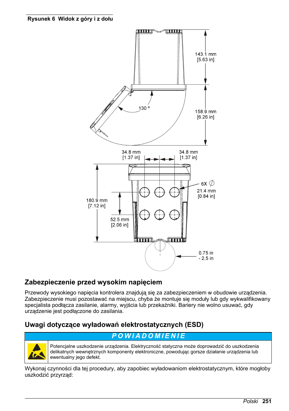 Zabezpieczenie przed wysokim napięciem, Uwagi dotyczące wyładowań elektrostatycznych (esd), Oraz | Rysunek 6, Na stronie | Hach-Lange SC 200 Basic User Manual User Manual | Page 251 / 638