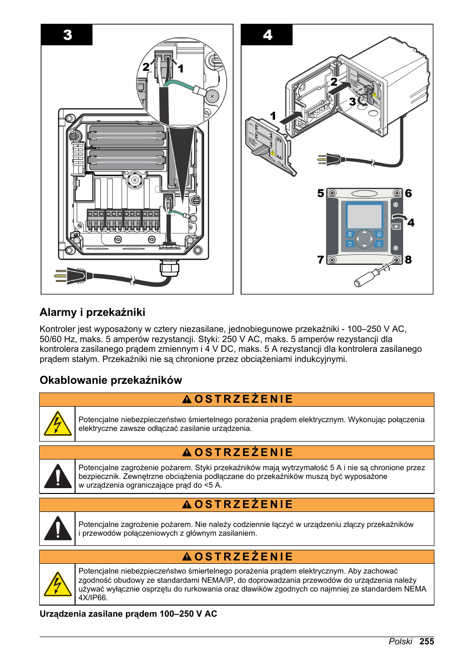 Alarmy i przekaźniki, Okablowanie przekaźników | Hach-Lange SC 200 Basic User Manual User Manual | Page 255 / 638