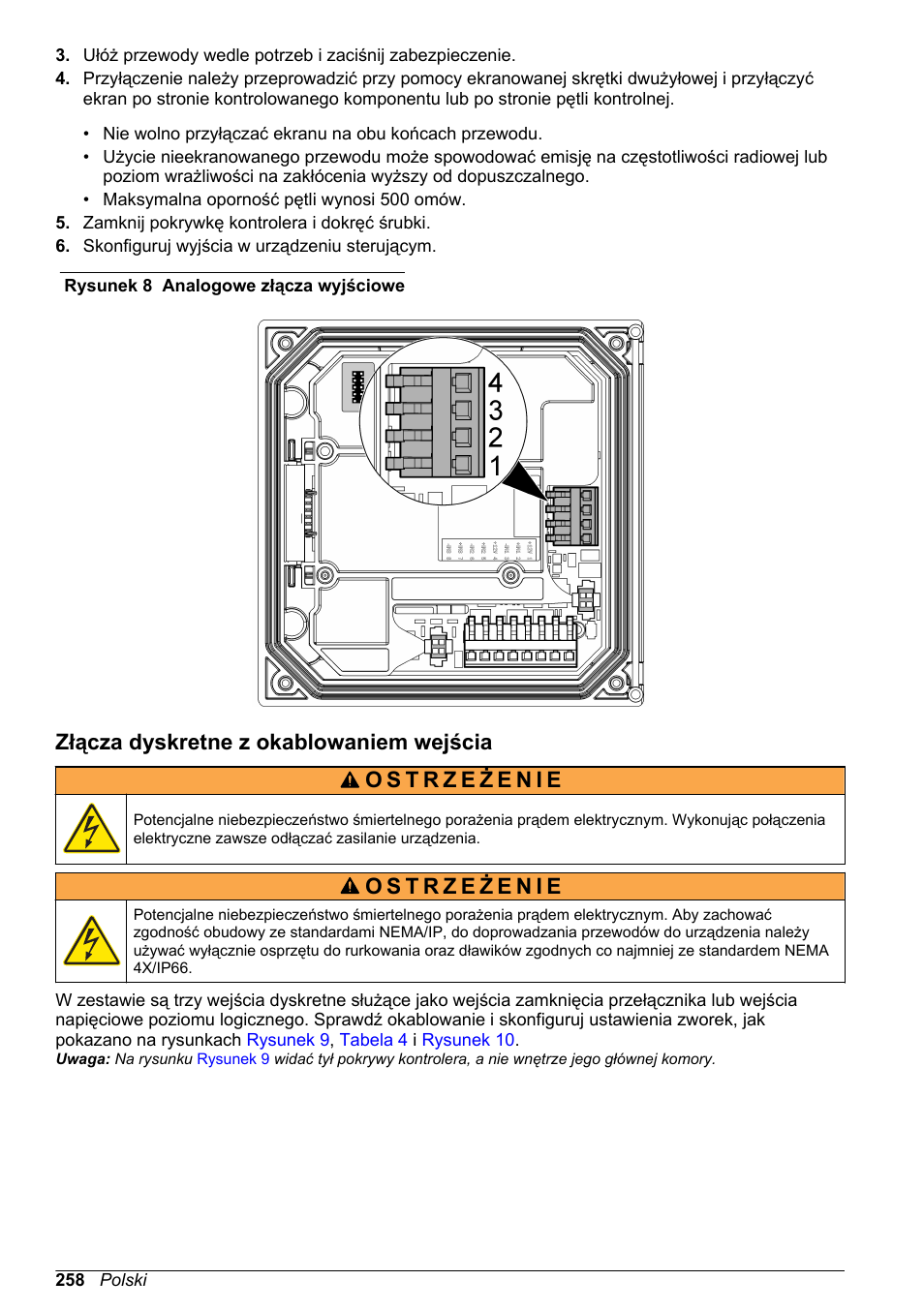 Złącza dyskretne z okablowaniem wejścia, Rysunek 8 | Hach-Lange SC 200 Basic User Manual User Manual | Page 258 / 638