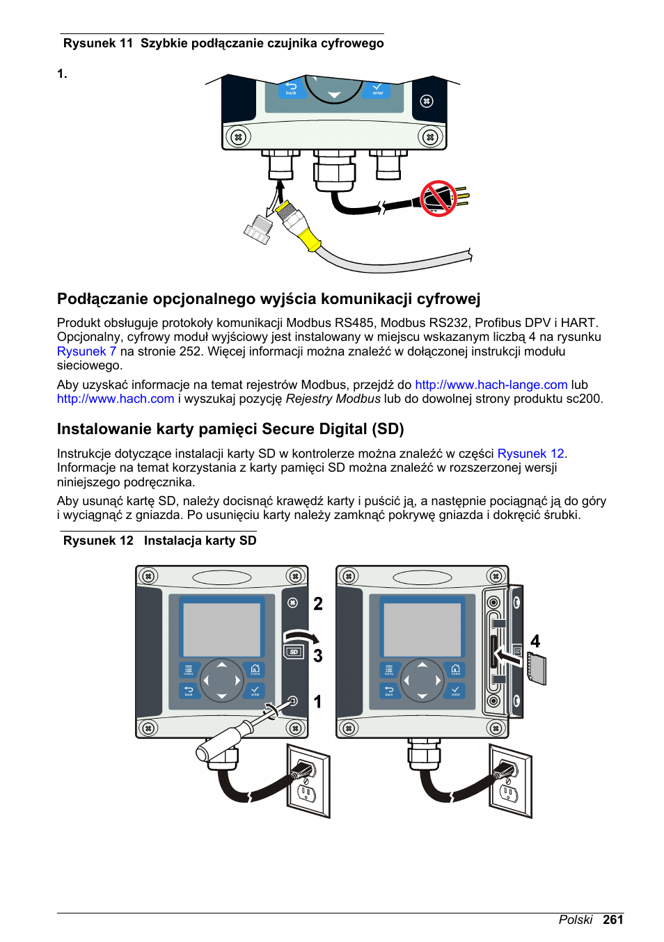 Instalowanie karty pamięci secure digital (sd), Klawiszowego, Rysunek 11 | Hach-Lange SC 200 Basic User Manual User Manual | Page 261 / 638