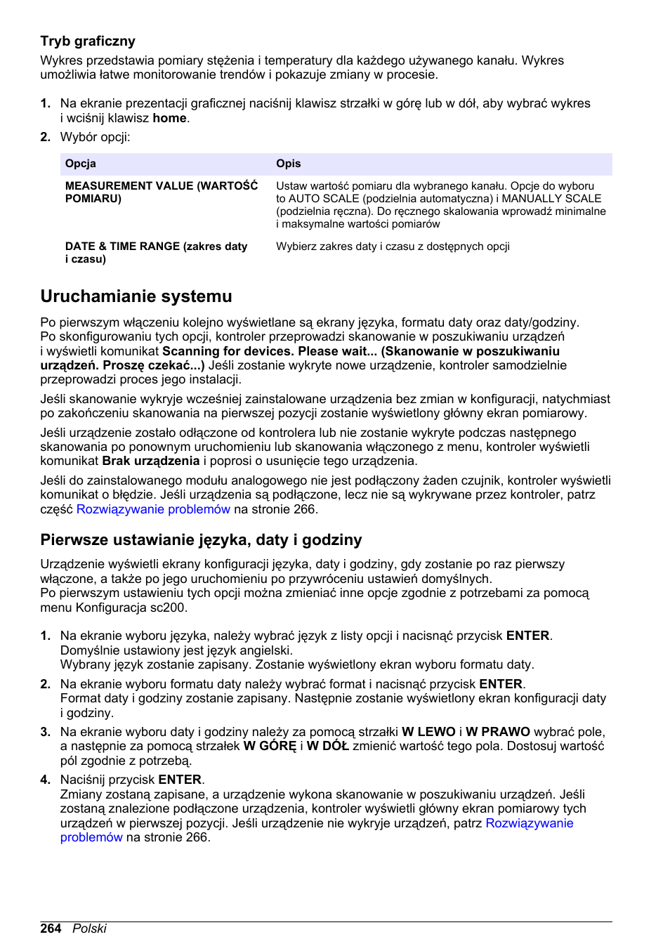 Tryb graficzny, Uruchamianie systemu, Pierwsze ustawianie języka, daty i godziny | Na stronie 264 | Hach-Lange SC 200 Basic User Manual User Manual | Page 264 / 638